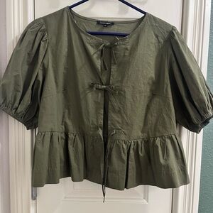 Papermoon Olive Green Puff Sleeve Blouse